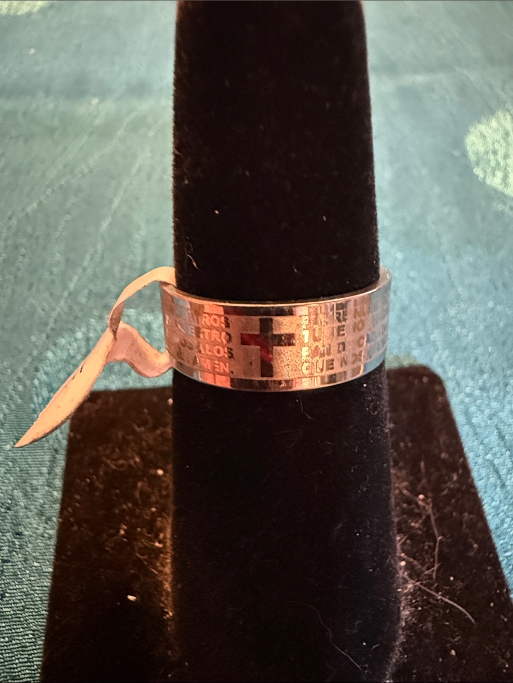 Silver Tone Christian prayer Cross Engraved Band Ring - Women